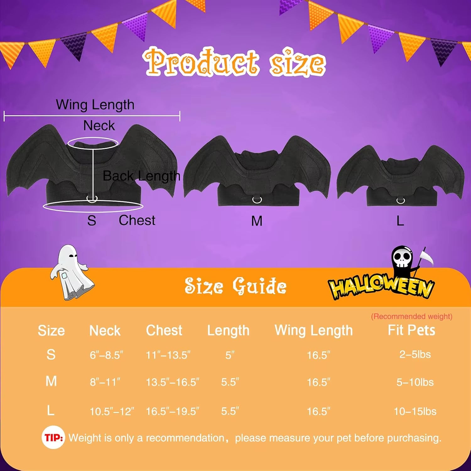 TONG Cat Halloween Costume Bell Halloween Bat Wings Pet Costumes for Small Dogs Cats Halloween Party Small