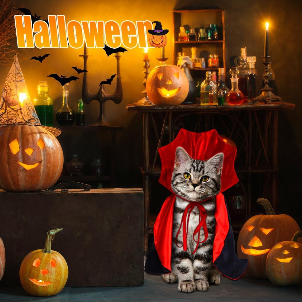 Halloween Pet Cape Costume – Vampire Cloak, Witch & Wizard Cosplay Outfit | Funny Party Apparel for Small & Medium Dogs & Cats
