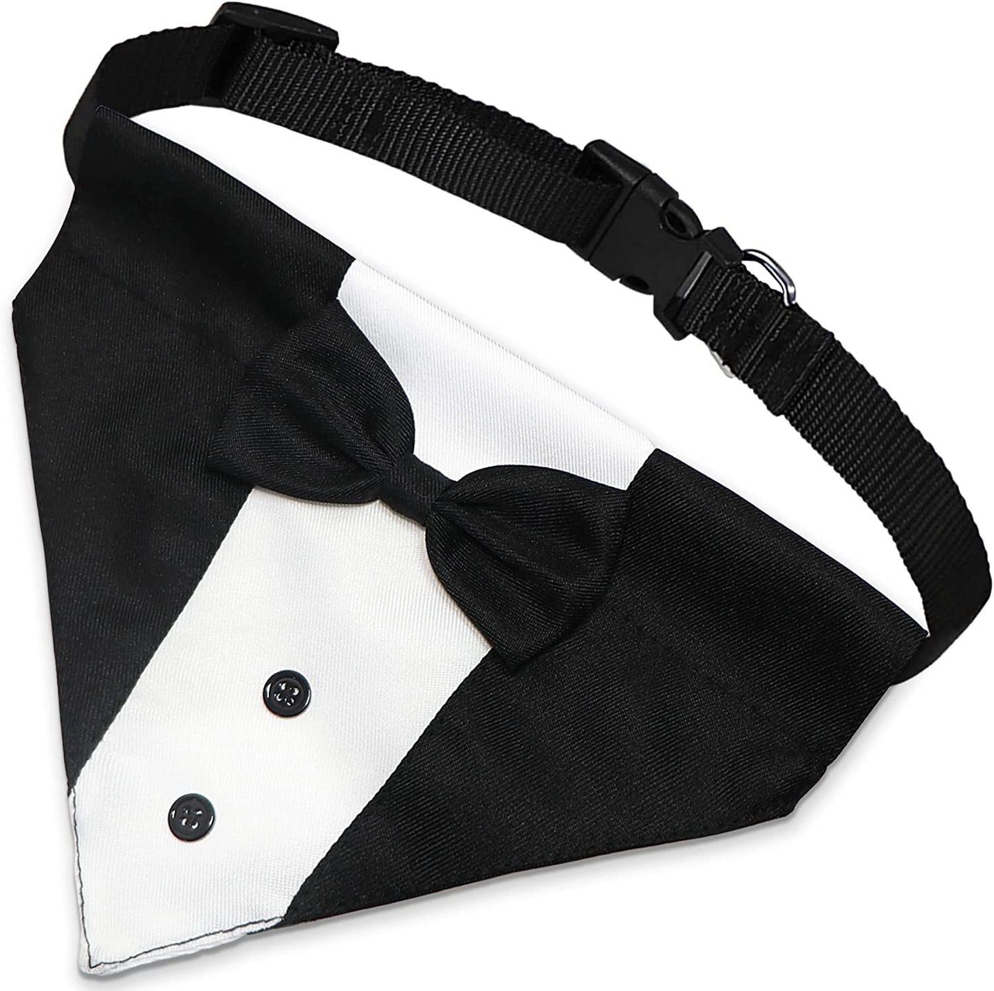 Dog Tuxedo Suit with Bow Tie – Formal Wedding Bandana Collar, Adjustable Pet Tux for Engagements, Parties & Birthdays (Fits Small, Medium & Large Dogs, Neck 15”-25”)
