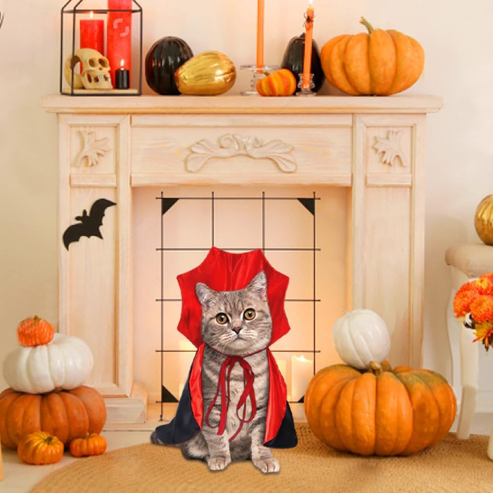 Halloween Pet Cape Costume – Vampire Cloak, Witch & Wizard Cosplay Outfit | Funny Party Apparel for Small & Medium Dogs & Cats