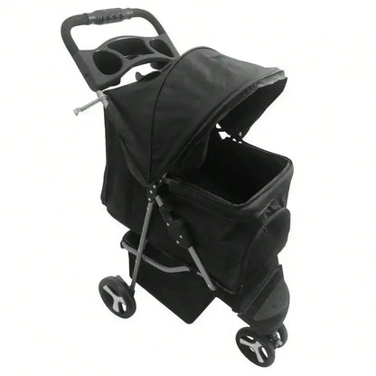Foldable 3-Wheel Pet Stroller for Small Dogs & Cats – Rolling Strolling Cart Carrier with Storage Basketet