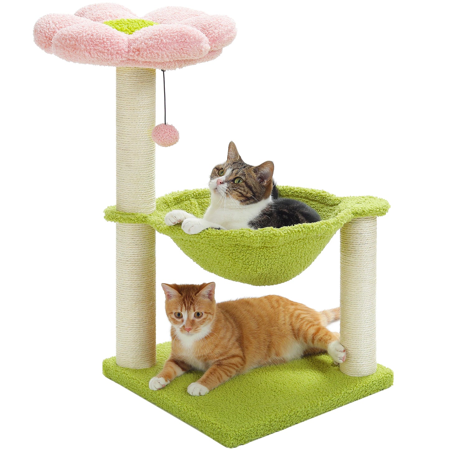 Pink Cat Scratching Post with Sisal Rope Cat Scratcher Tree Towel with Comfortable Spacious Hammock Cats Climbing Frame