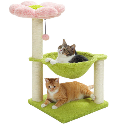 Pink Cat Scratching Post with Sisal Rope Cat Scratcher Tree Towel with Comfortable Spacious Hammock Cats Climbing Frame