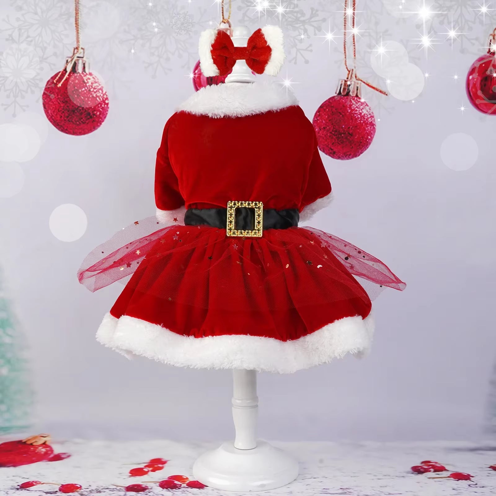 Christmas Pet Dress for Small Middle Dogs Kitten Skirt Puppy Fleece Dress Xmas Clothes Chihuahua Poodle French Bulldog Outfits