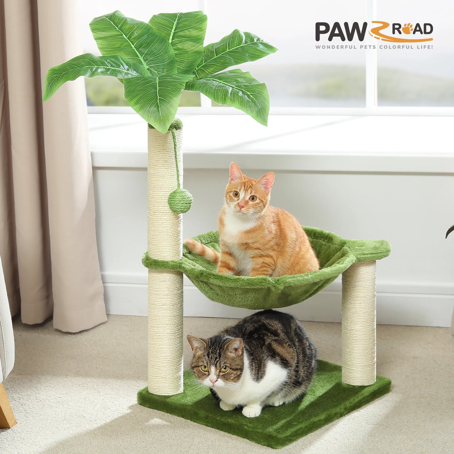Pink Cat Scratching Post with Sisal Rope Cat Scratcher Tree Towel with Comfortable Spacious Hammock Cats Climbing Frame